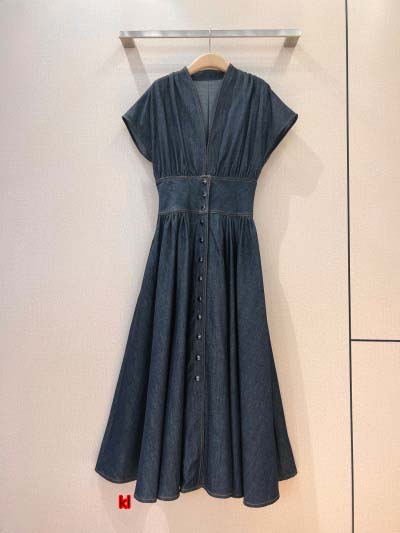Dior新品灰藍水洗顔デニムワンピース金典深V