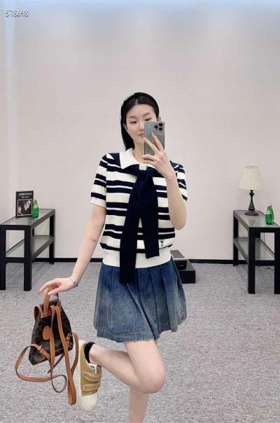 dior-25新作ショール付きストライプカラーブロッキングニット半袖
