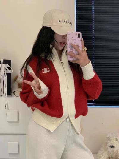 Celine パンダカラーブロックカーディガン コート