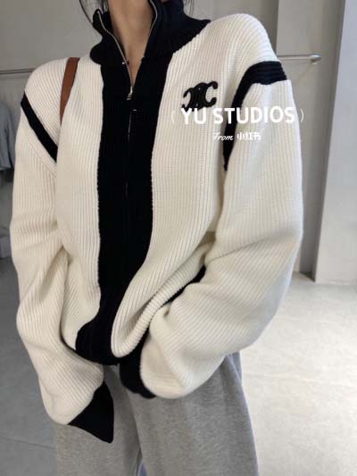 Celine パンダカラーブロックカーディガン コート