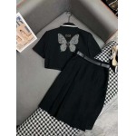 Dior-24SS新作半袖ブレザープレスプリーツ半身スカートスーツバタフライ柄刺繍