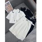 Dior-24SS新作半袖ブレザープレスプリーツ半身スカートスーツバタフライ柄刺繍