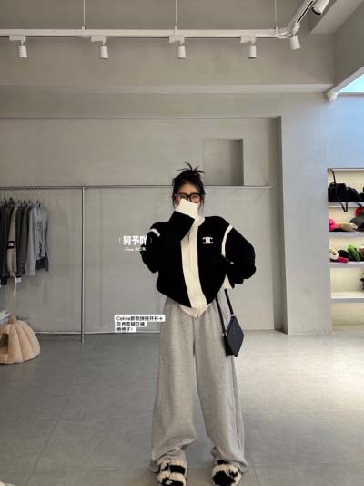 Celine パンダカラーブロックカーディガン コート