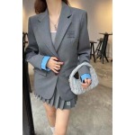 2025早春新作miumiu カレッジ風アルファベット刺繡コート can工場